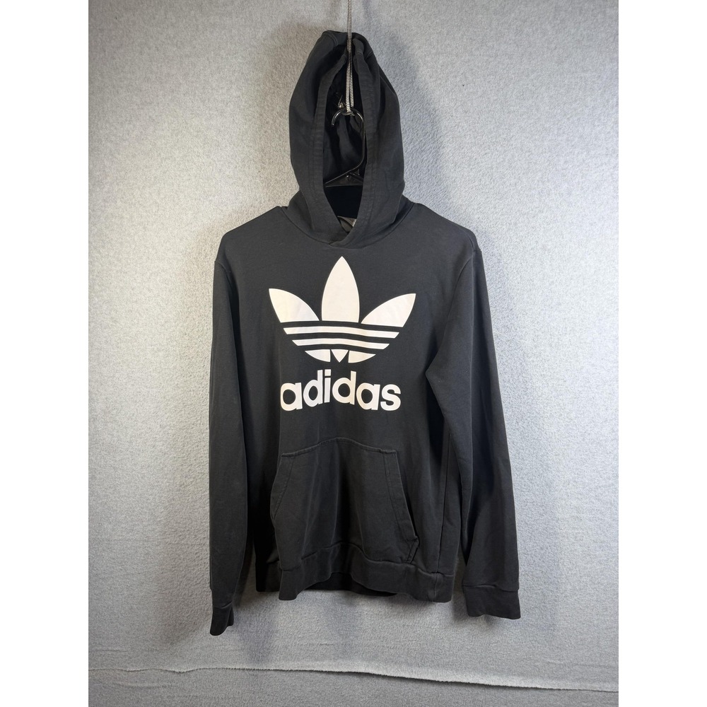 Adidas Hoodie Mens XL Black Trefoil Logo Pullover Fleece Athletic Sweatshirt